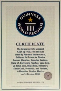 Mexico's largest ceviche certificate from 2006.