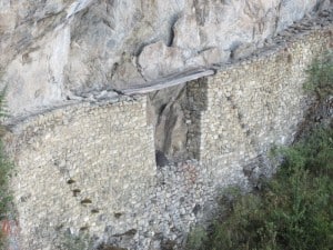 Wooden planks on Inca Bridge, Machu Picchu