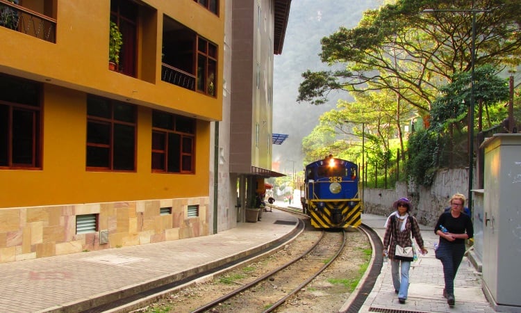 Peru Rail train arriving at Aguas Calientes