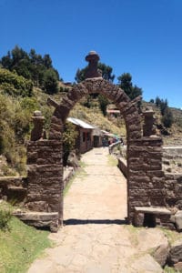 stone archway on path on island