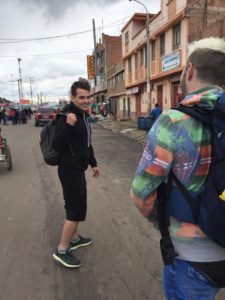 Peru Bolivia border - walking back to the border from the bank