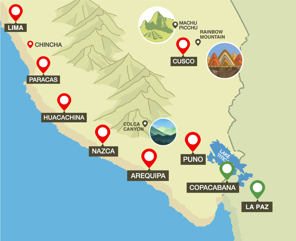 map of full south to cusco - how to get from lima to machu picchu