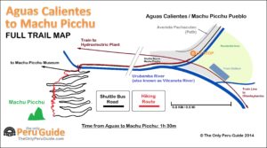 map of trail path from aguas calientes to machu picchu - how to get from lima to machu picchu