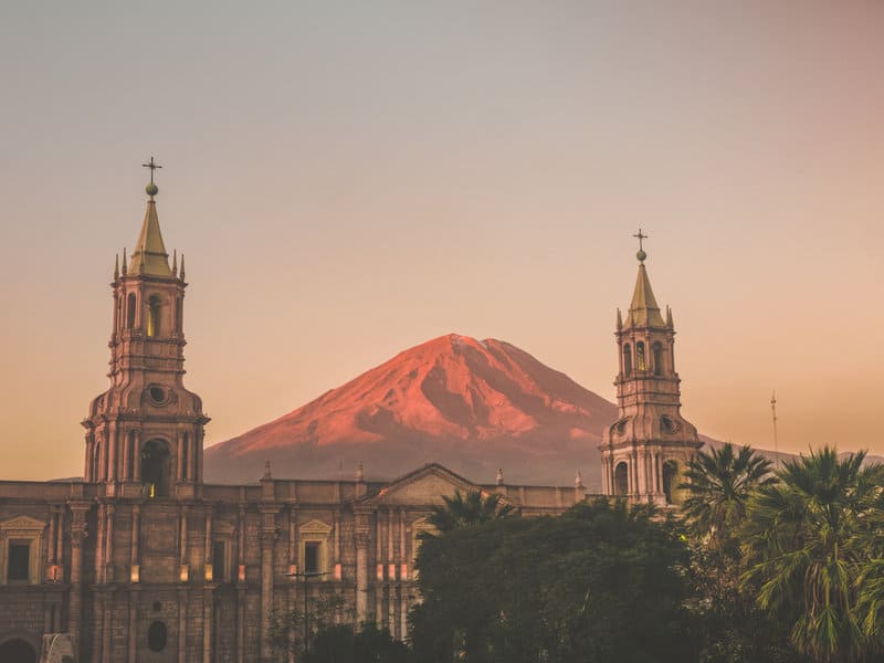 Arequipa Volcano With Church
