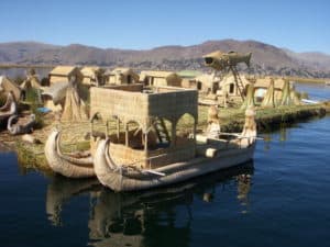 Uros Floating Islands Made of Totora Reed in Puno Peru Lake Titicaca
